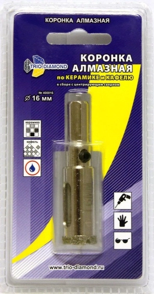 Коронка алмазная TRIO DIAMOND Ф16х30мм цилиндрический (400016)